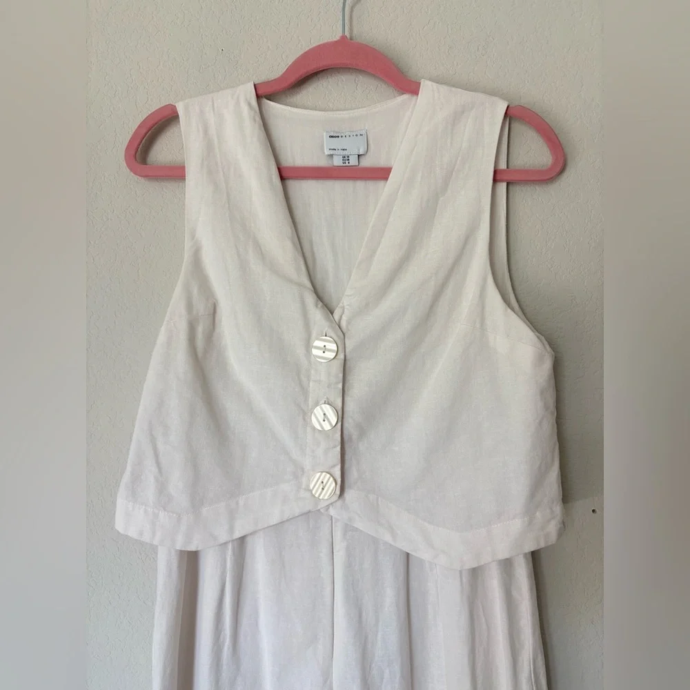 ASOS Cream Linen Like Vest Jumpsuit Wide Leg Button Front Minimalist Size 6 - Picture 2 of 10